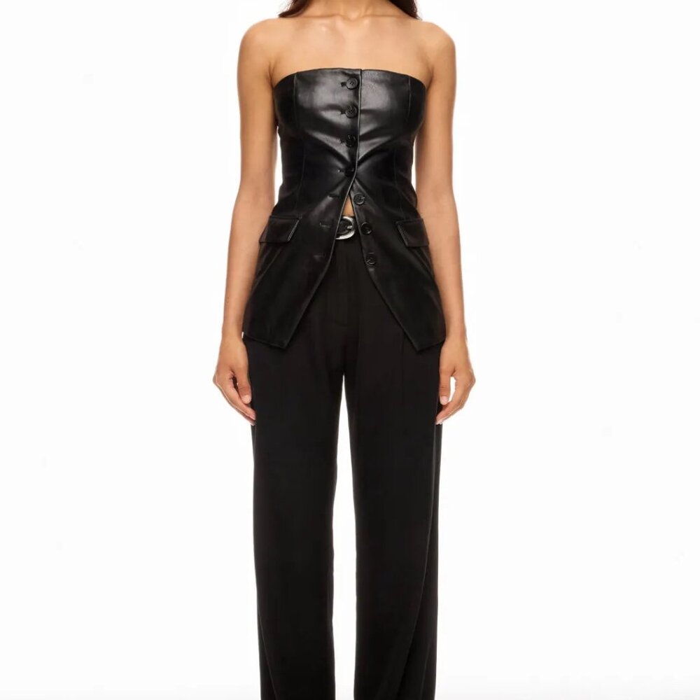 Peter Som Faux Leather Strapless Bustier Top - Picture 4 of 11